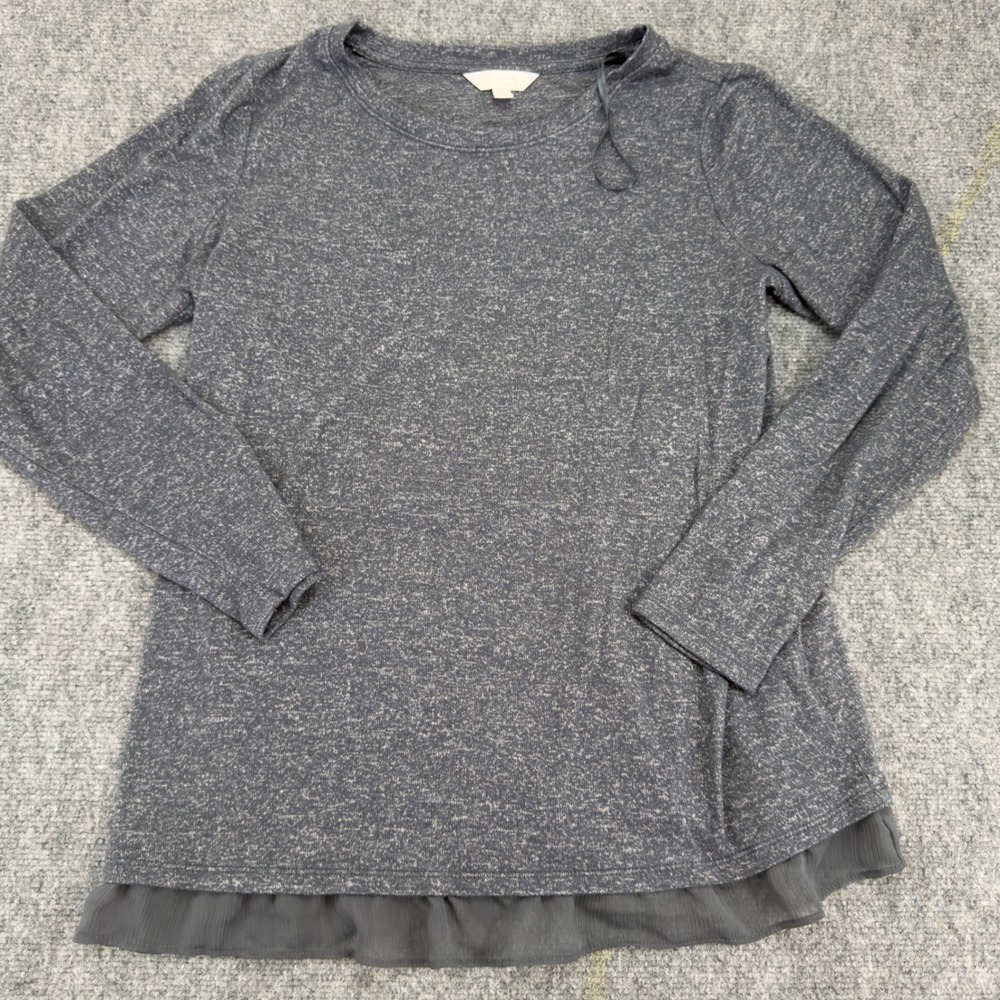 LOFT Marled Knit Chiffon Hem Tunic Top Grey Size XS